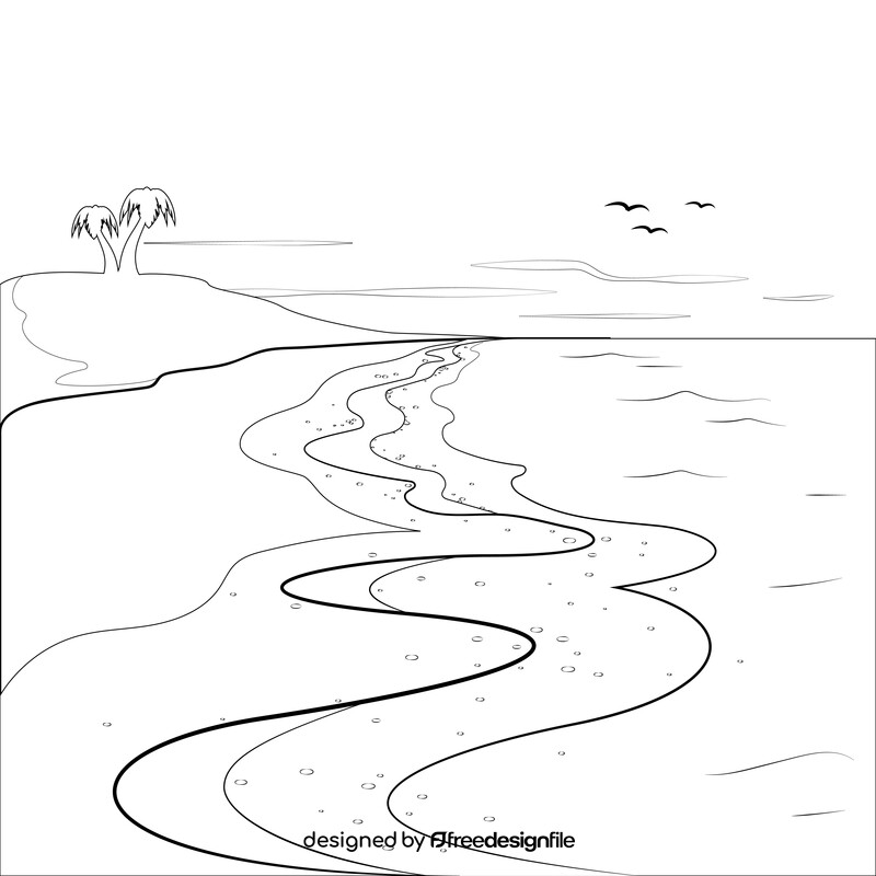 Beach drawing black and white vector