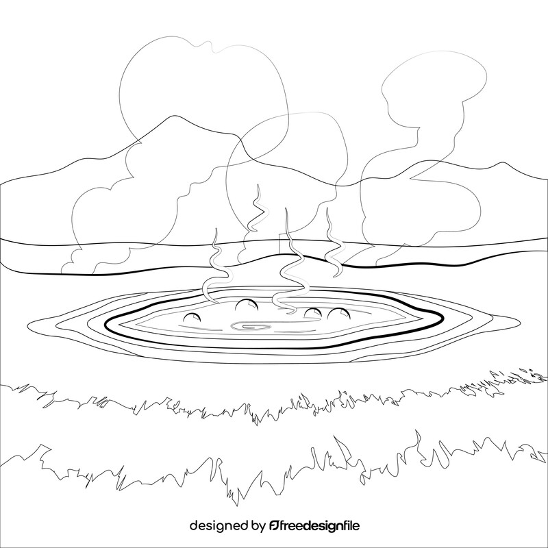 Hot springs drawing black and white vector