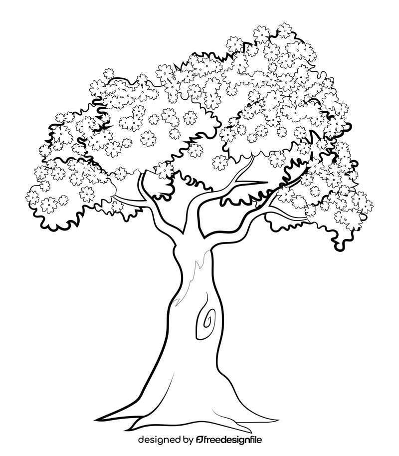 Cherry blossom tree drawing black and white clipart