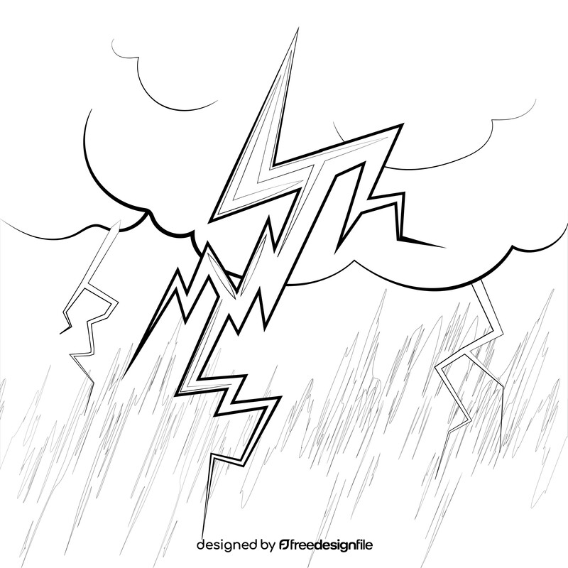 Lightning, thunder storm drawing black and white vector