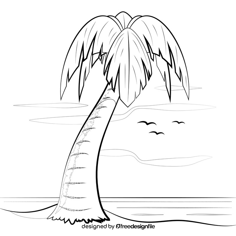 Beach palm tree scene black and white vector