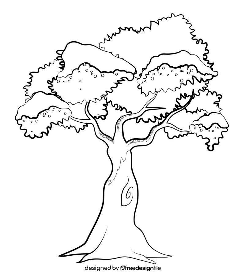Snowy tree drawing black and white clipart