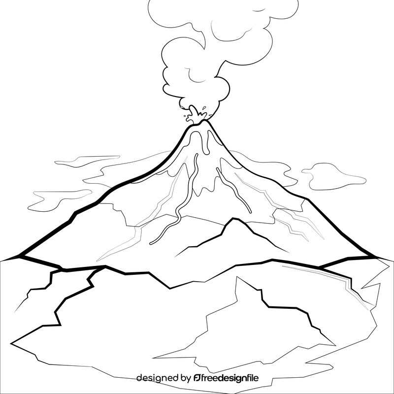 Volcano eruption scene drawing black and white vector