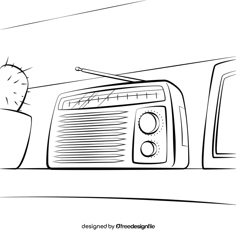 Radio black and white vector