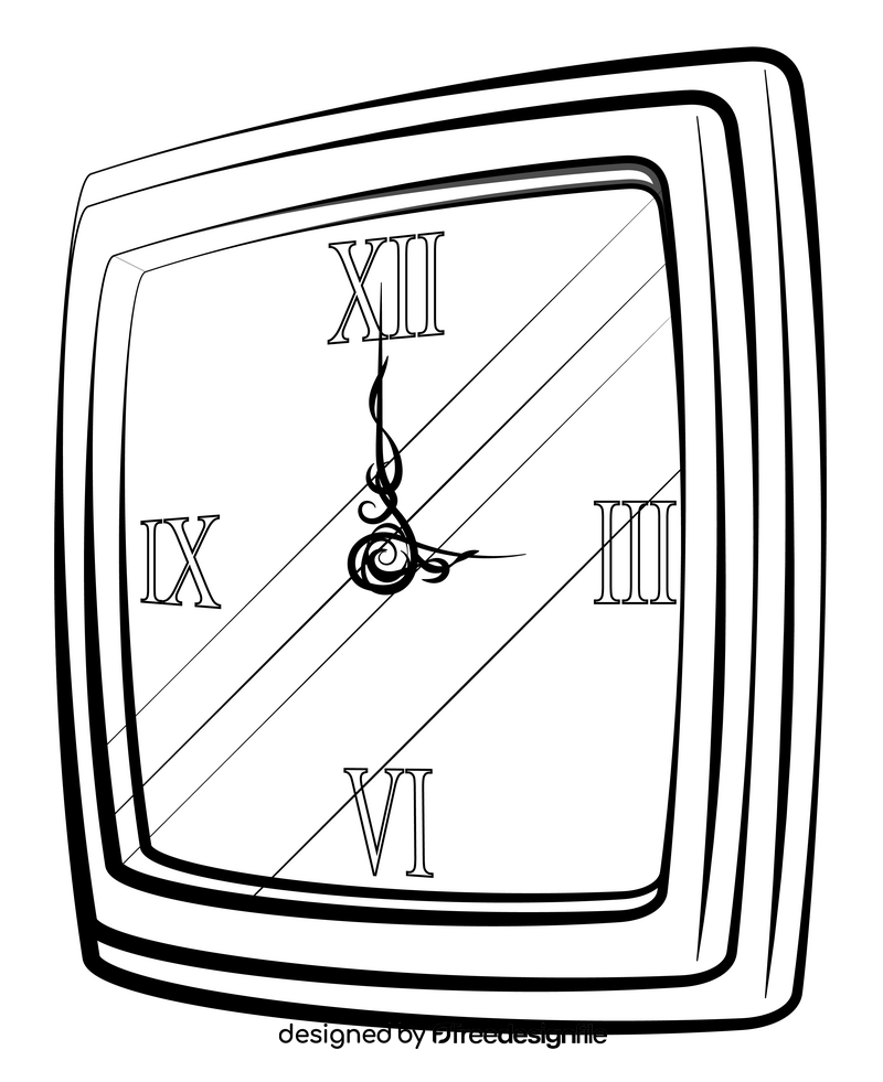 Wall clock black and white clipart