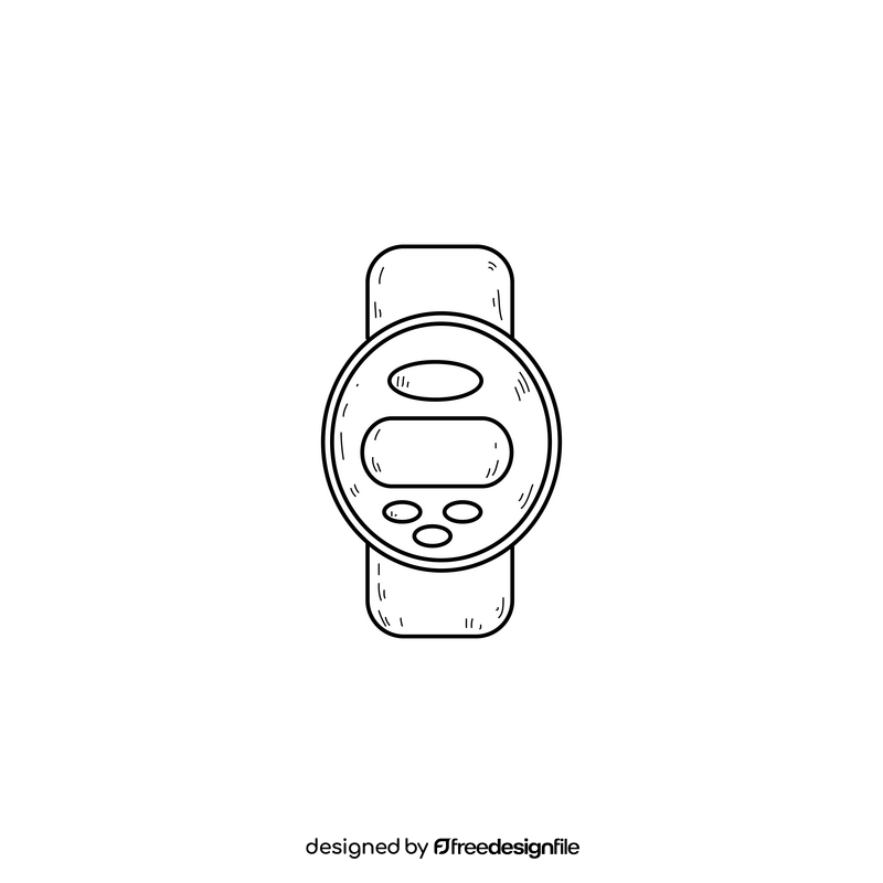 Digital watch drawing black and white clipart
