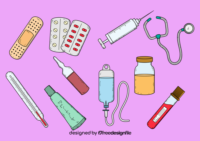 Medicine elements drawing set vector