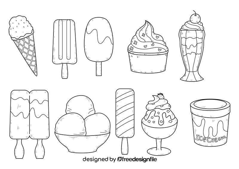 Ice cream drawing set black and white vector