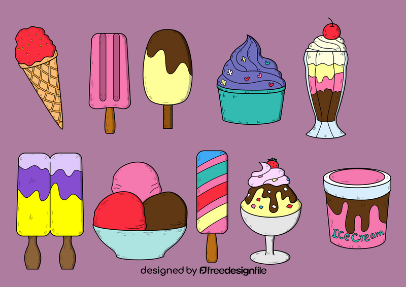 Ice cream drawing set vector