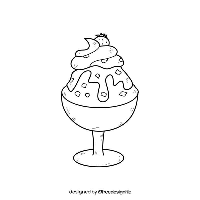 Glass ice cream drawing black and white clipart