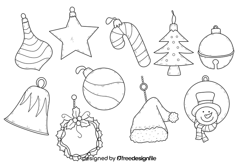 Christmas ornaments drawing set vchristmas ornaments drawing set black and white vector