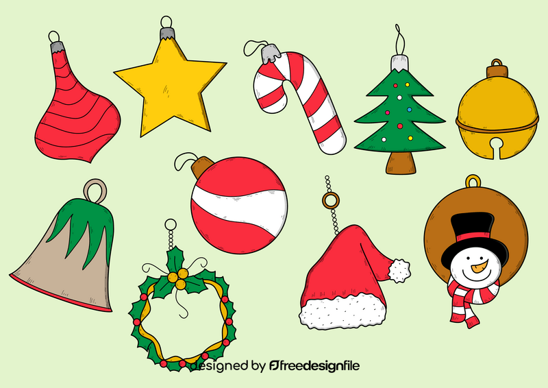 Christmas ornaments drawing set vector