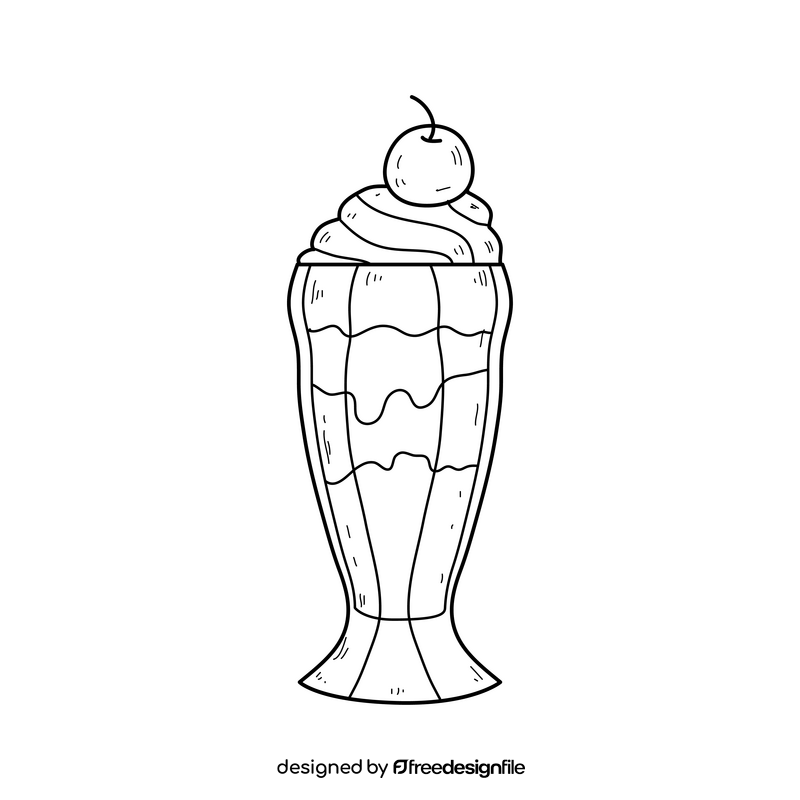 Sundae ice cream drawing black and white clipart