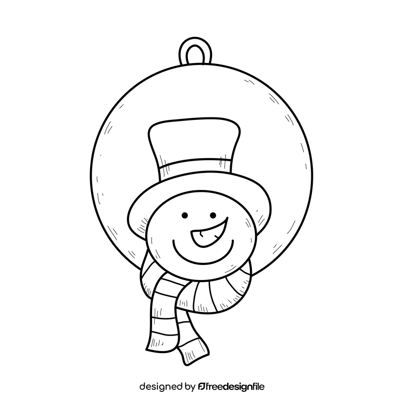 Snowman ornament drawing black and white clipart