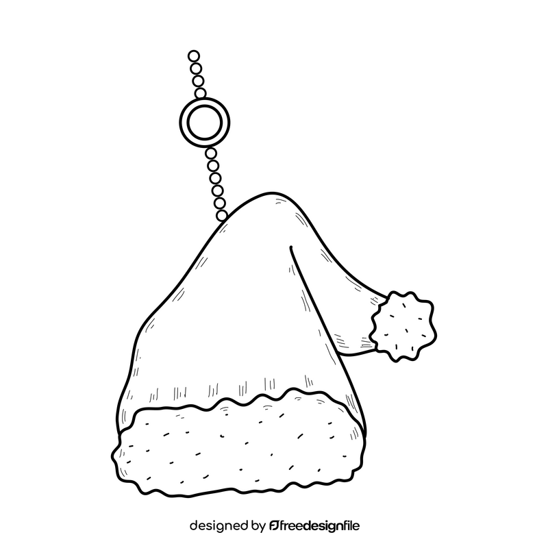 Santa hat ornament drawing black and white clipart