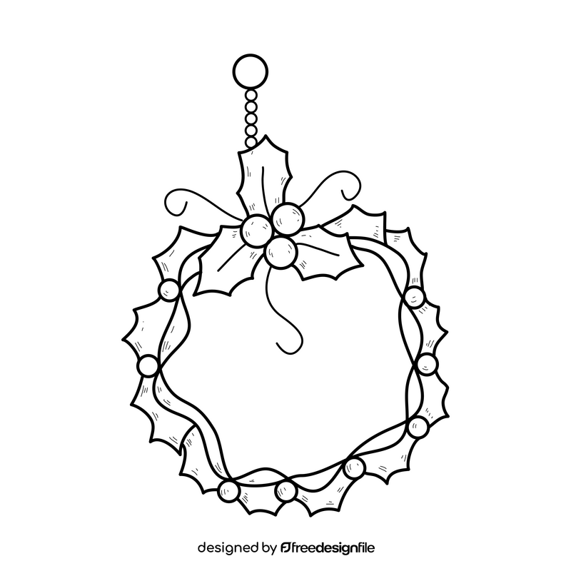 Wreath ornament drawing black and white clipart