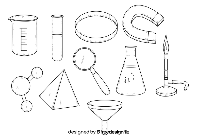 Science drawing set black and white vector