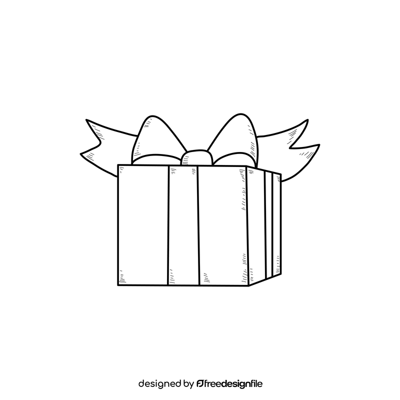 Present box drawing black and white clipart