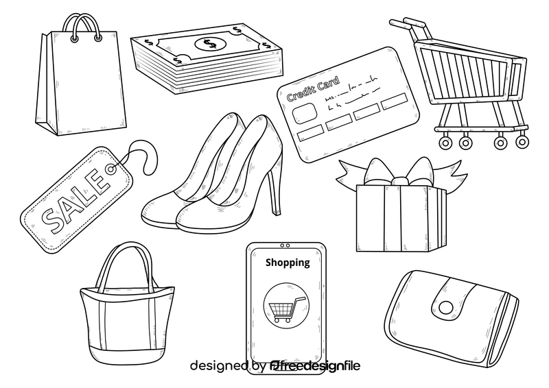 Shopping drawing set black and white vector