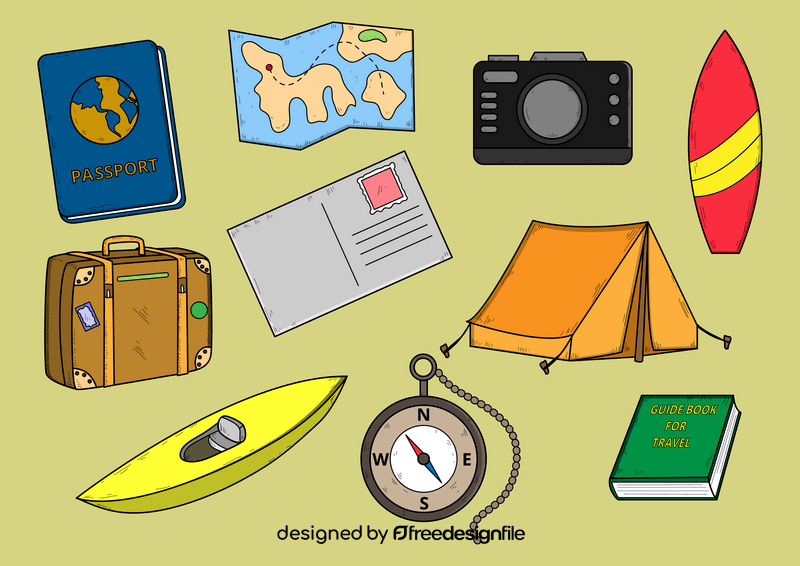 Travel drawing set vector