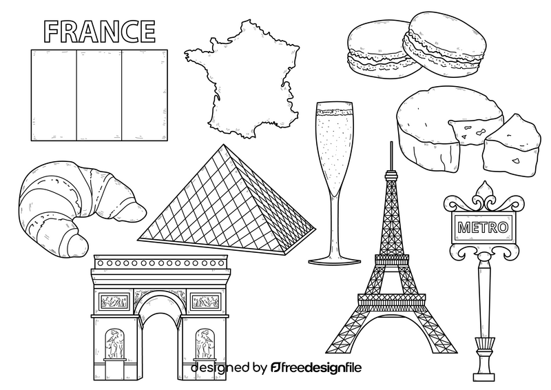 France drawing set black and white vector