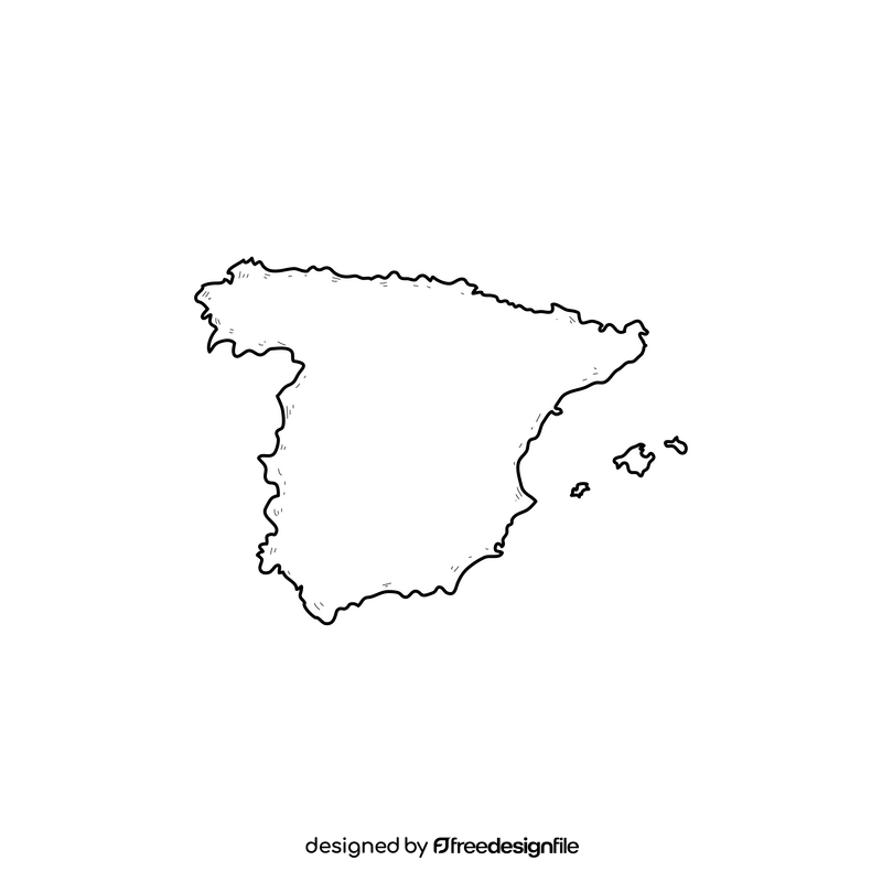 Spain map drawing black and white clipart