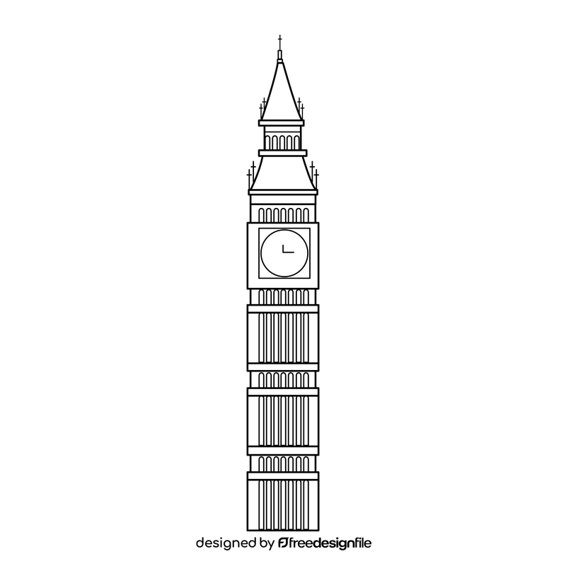 Big Ben Clock Tower drawing black and white clipart