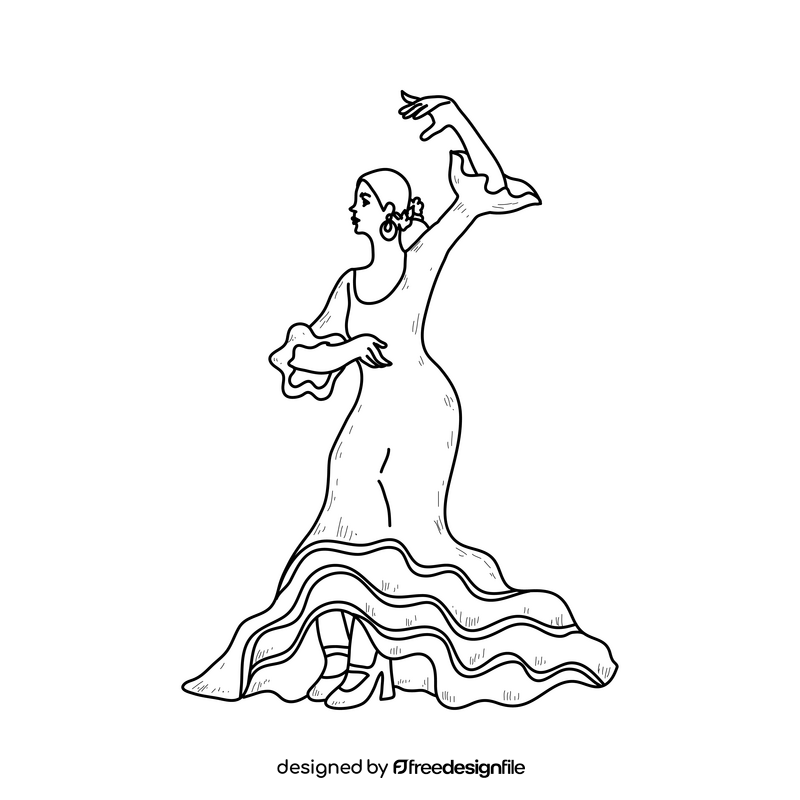 Flamenco dancer drawing black and white clipart