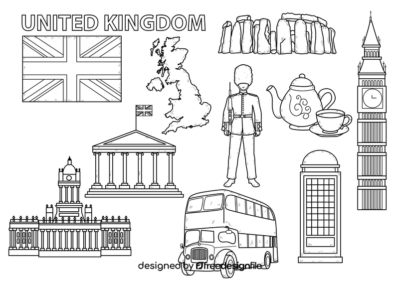 United Kingdom drawing set black and white vector