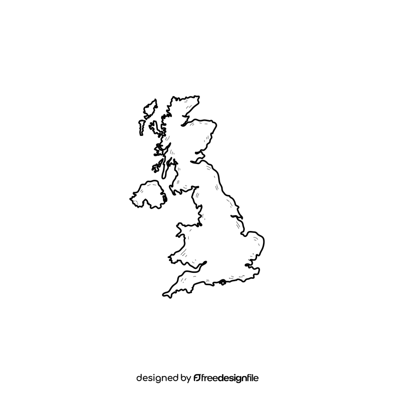 UK United Kingdom map drawing black and white clipart