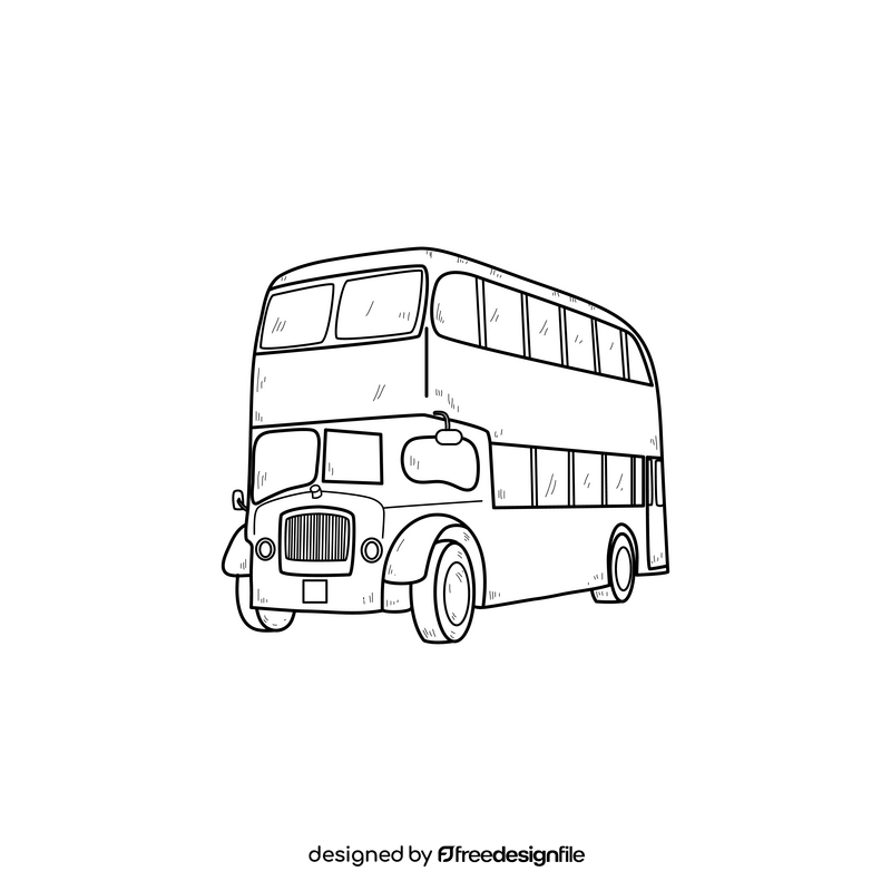Double decker bus drawing black and white clipart