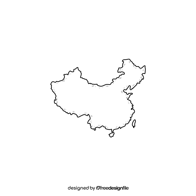 China map drawing black and white clipart