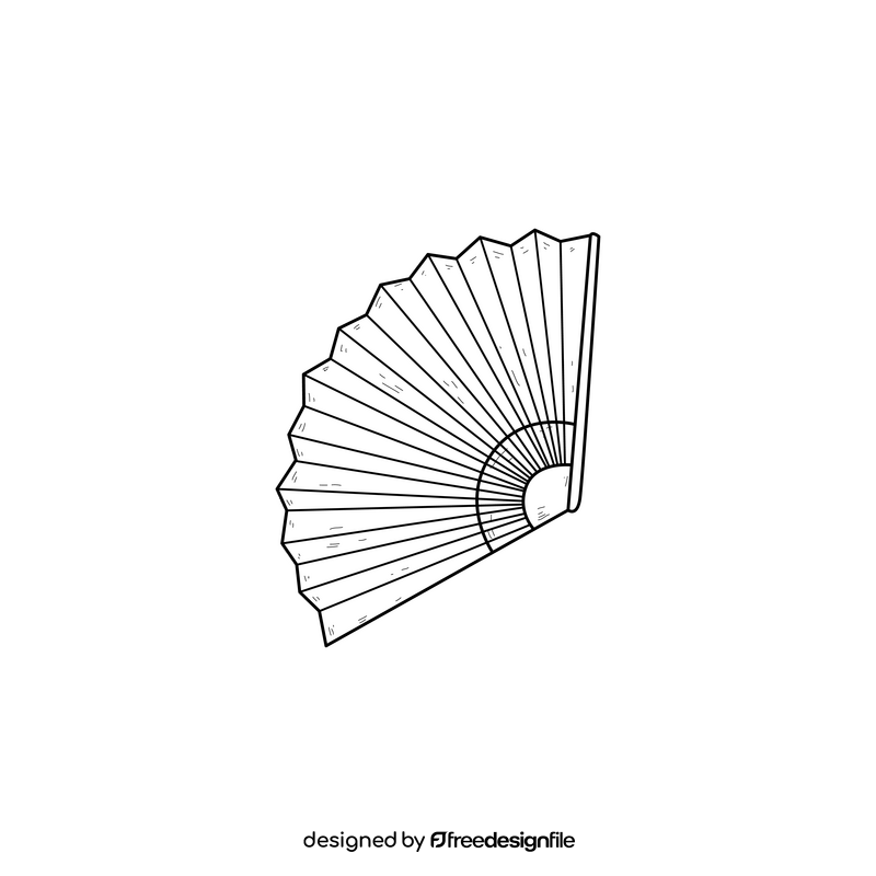 Chinese hand fan drawing black and white clipart