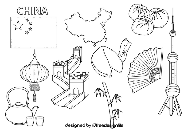 China drawing set black and white vector