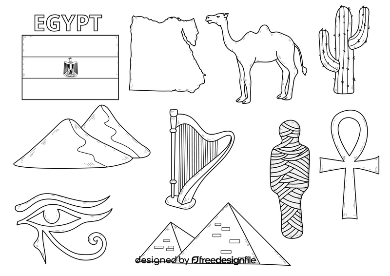 Egypt drawing set black and white vector