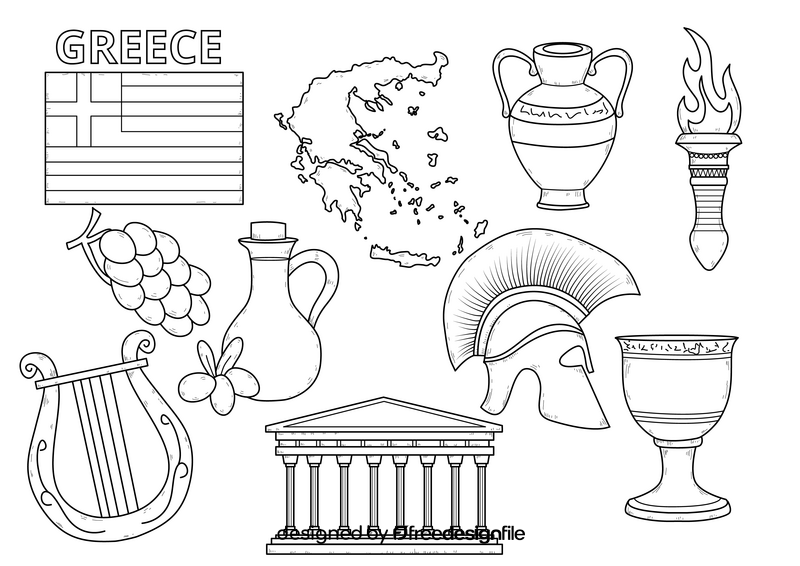Greece drawing set black and white vector