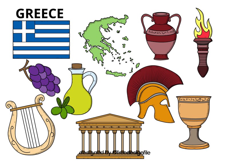 Greece drawing set vector
