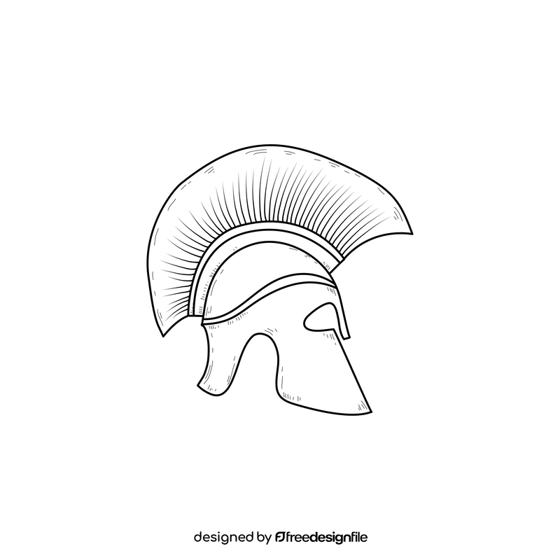 Greek warrior helmet drawing black and white clipart