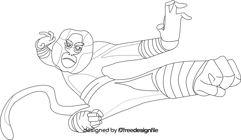 Kung fu monkey black and white clipart
