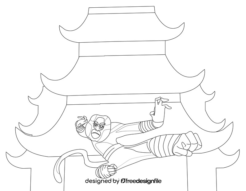 Kung fu monkey black and white vector
