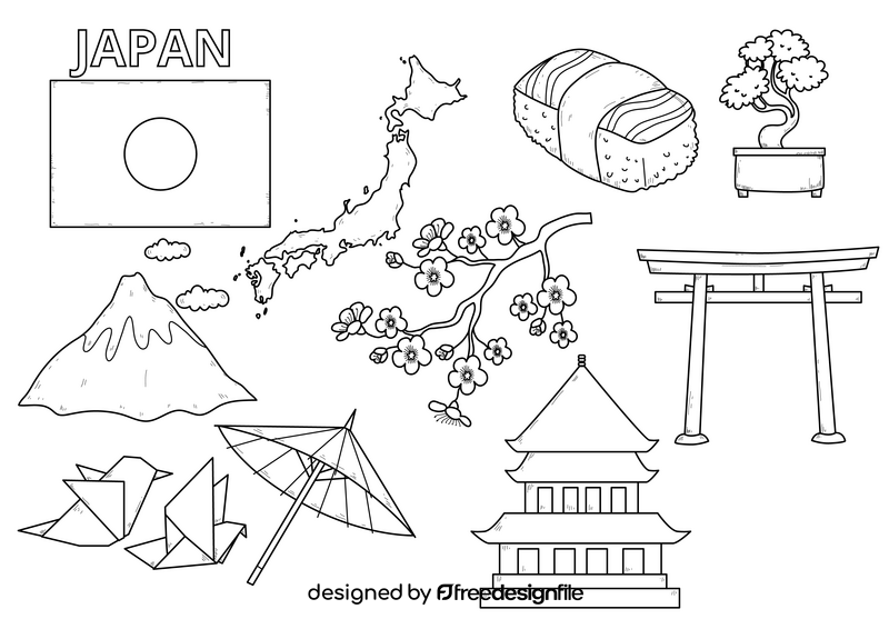 Japan drawing set black and white vector