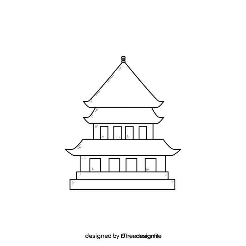 Pagoda temple drawing black and white clipart