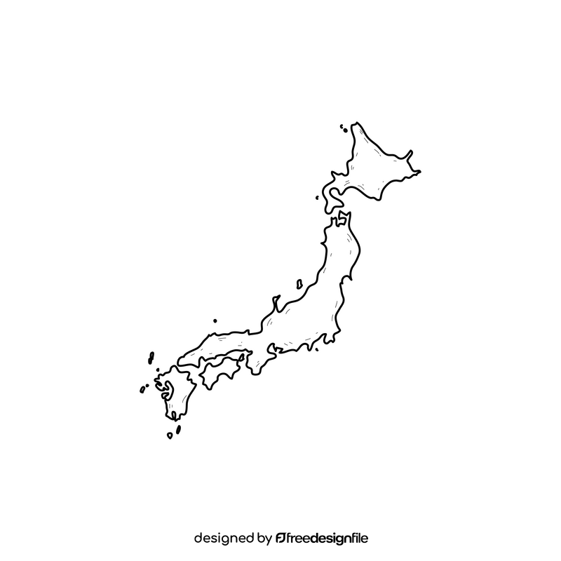 Japan map drawing black and white clipart