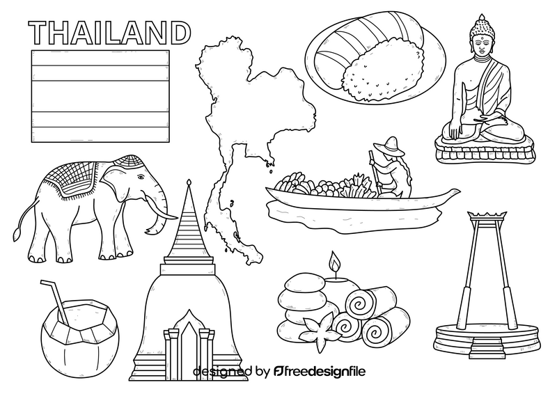 Thailand drawing set black and white vector