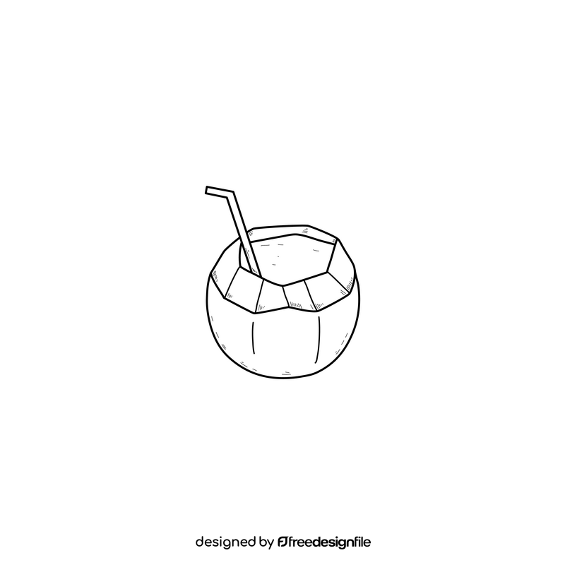 Coconut drink drawing black and white clipart