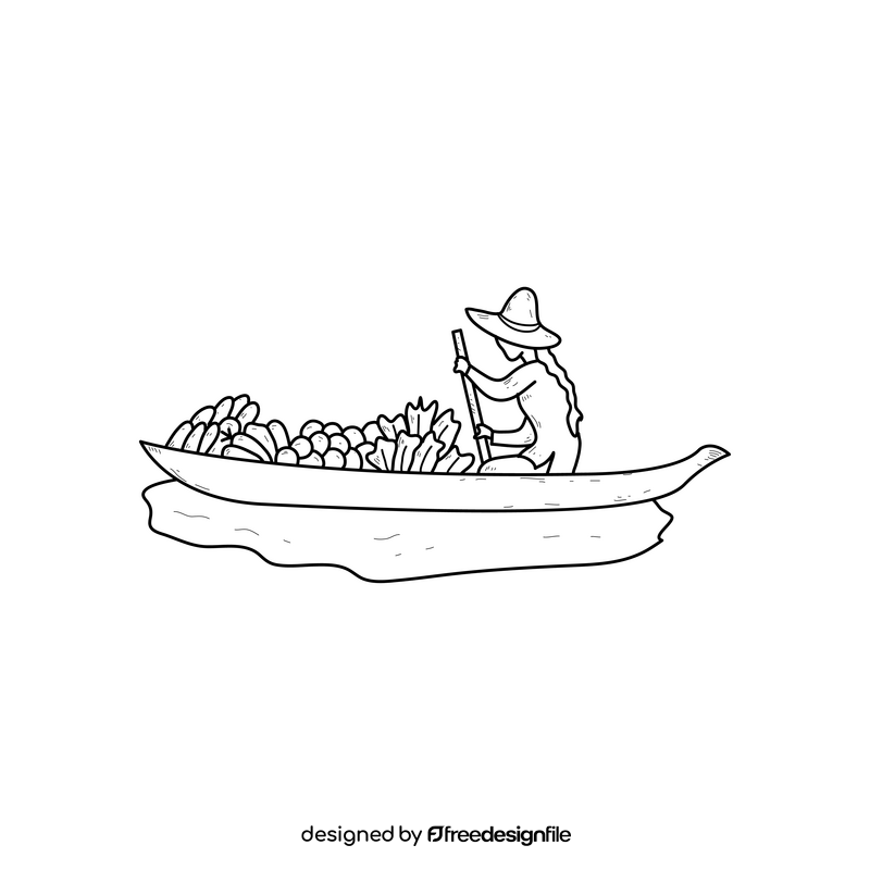 Floating market drawing black and white clipart