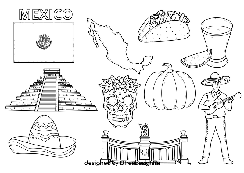 Mexico drawing set black and white vector