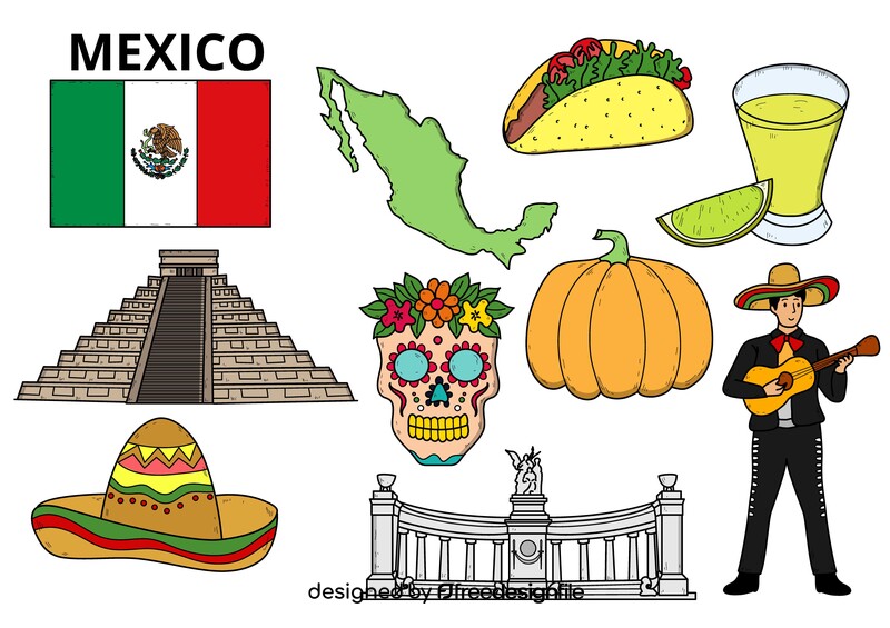Mexico drawing set vector
