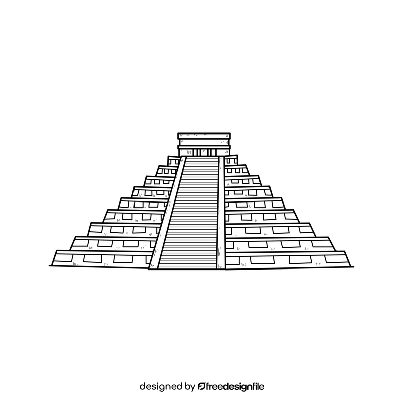 El Castillo, Chichen Itza, Mayan temple drawing black and white clipart