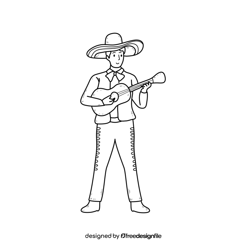 Mariachi drawing black and white clipart